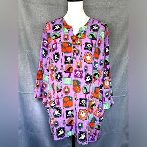 Butter-soft Halloween Purple Scrub Top 3/4 Length sleeves Women’s Size 2X